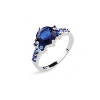Blue Sapphire Rhodium Plated Filled Ring