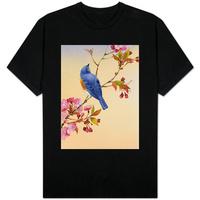 blue bird on cherry blossom branch