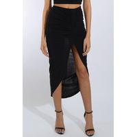 Black Rouche Co-ord Midi Skirt