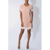 blush pink shift dress with lace appliqu trim