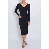 Black Long Sleeve Cowl Neck Midi Dress