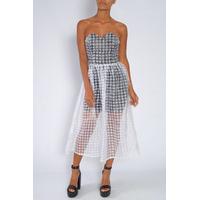 Black And White Dogtooth Organza Dress