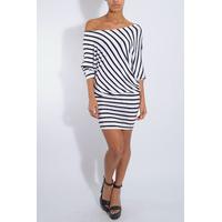 Black And White Asymmetric Stripe Dress