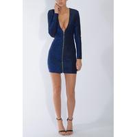 Blue Lurex Long Sleeve Bodycon Dress