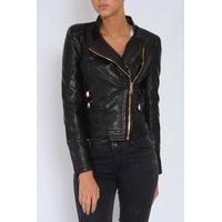 black pu open collar biker jacket