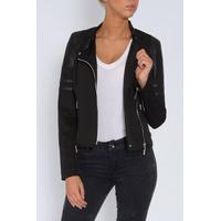 Black PU Trim Biker Jacket