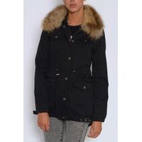 Black Fur Trim Parka Coat