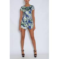 Blue And Green Printed Skort Playsuit