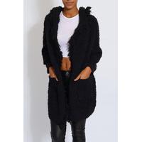 Black Oversized Hooded Fluffy Cardigan