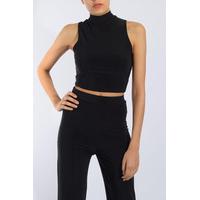 Black High Neck Crop Top