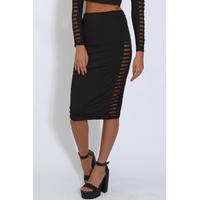 Black Sheer Panel Midi Skirt