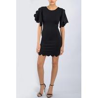 black scallop cape sleeve shift dress