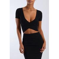 Black Capped Sleeve Wrap Co-Ord Top