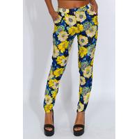 Blue and Yellow Floral Print Trousers