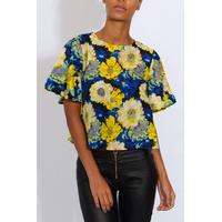 Blue and Yellow Floral Print Crop Top