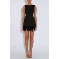 Black Feather Trim Scooped Back Dress