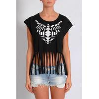 Black Fringe Aztec Print T-shirt