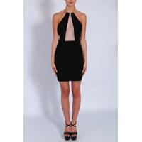 Black Mesh Front Chain Neck Dress