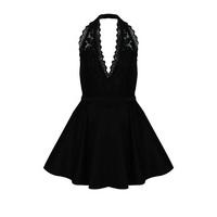 Black Halter-neck Skater Dress