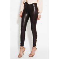 Black PU Leggings with Button Detail