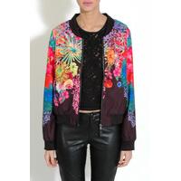 Black Tropical Print Bomber Jacket