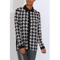 black and white dogtooth chiffon shirt