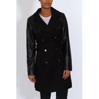 Black PU Sleeve Trench Coat