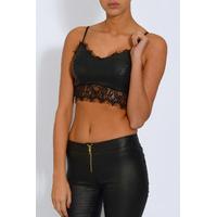 black pu eyelash lace bralet