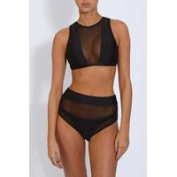 black mesh panel high waist bikini