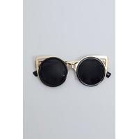 black and gold metal frame cat eye sunglasses