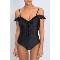 Black Frill Ruched Swimsuit