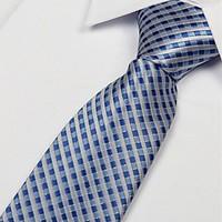 Blue Green Square Pattern Men Career Jacquard Tie Necktie