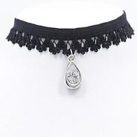 Black Lace Choker Necklace Jewelry with Drop Pendant