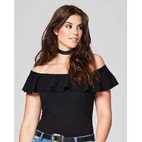 black ruffle off the shoulder body