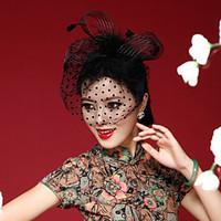 Black Lace Dot Veil Headpiece Hairpins for Wedding Party