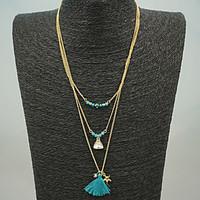 Blue Multilayer Tissue Beads Strands Peandant Necklace