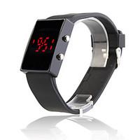 Black Silicone Band Mirror Face Red LED Sports Wrist Watch Cool Watch Unique Watch