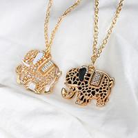 Black White Drip Oil Double Hollow Alloy Thai Elephant Necklace Jewelry For Women Wedding Party Special Occasion Halloween Anniversary