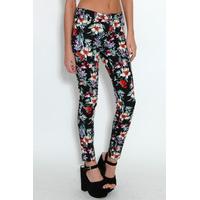 Black Floral Print Jeans