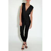 black plunge tie waist jumpsuit