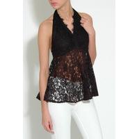 Black Lace Halter-neck Top