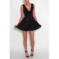 Black Deep V Skater Dress