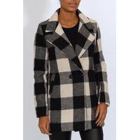 black and white checked coat