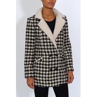 Black And White Dogtooth Wool Mix Coat