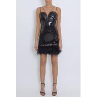 Black Sequin Feather Trim Sweetheart Mini Dress