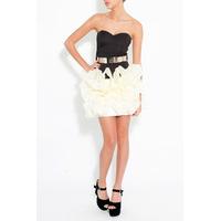 Black And Ivory Ruffle Skirt Dress