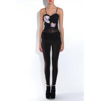 Black Fringe Top With Flower Detail