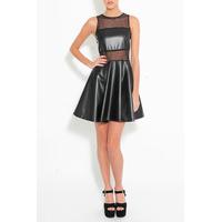 Black PU and Mesh Skater Dress