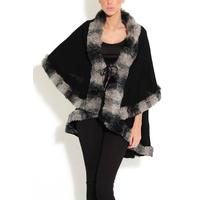 Black Fur Trim Wool Cape