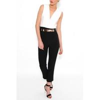 Black and White Contrast Jumpsuit with Gold Mirrored Belt